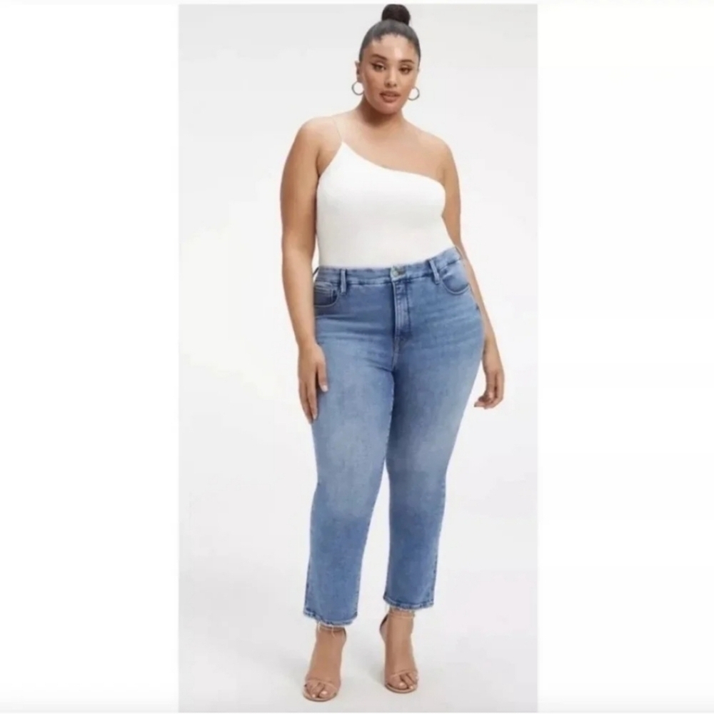 Good American Good Leg high rise indigo205 distressed pockets straight jeans - Picture 13 of 13